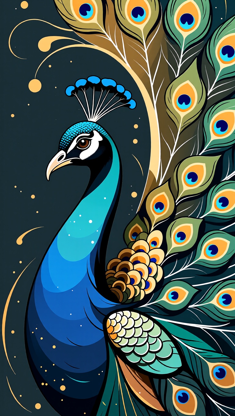 Very elegant and majestic peacock with open tail feathers,  masterpiece,  logo aesthetics on Tensor.Art