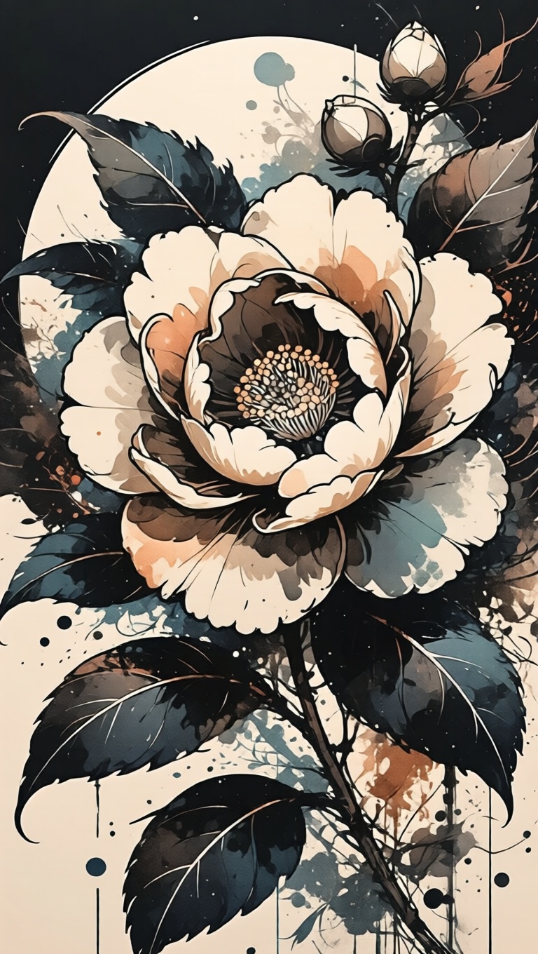 Ink art,  flower design,  masterpiece on Tensor.Art