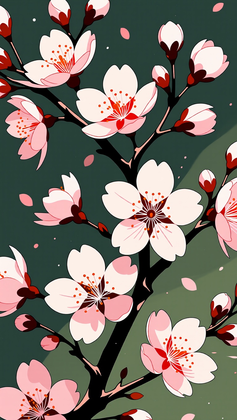 Very elegant and delicate cherry blossom branch in bloom,  masterpiece,  logo aesthetics on Tensor.Art