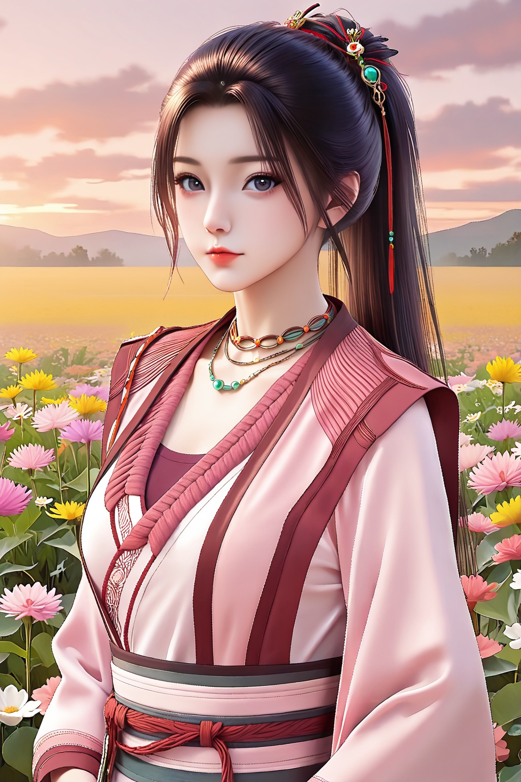 flower field,  flower field,  upper body on Tensor.Art