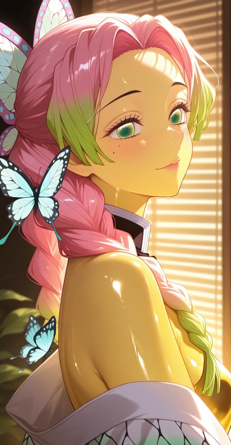 1girl,  solo,  long multicolored hair with green and pink tones on Tensor.Art