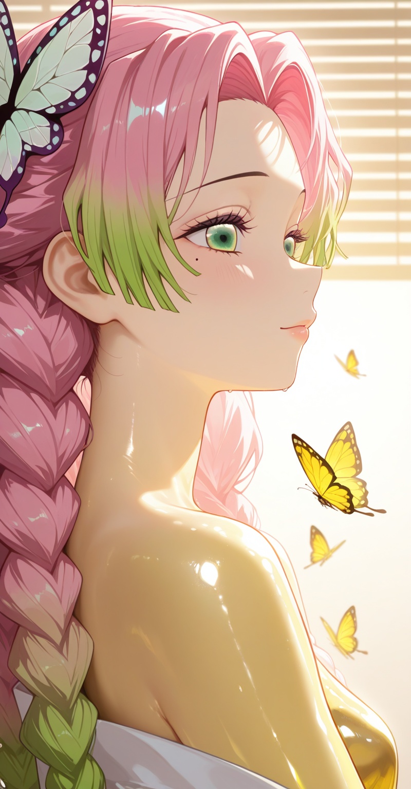 1girl,  solo,  long multicolored hair with green and pink tones on Tensor.Art