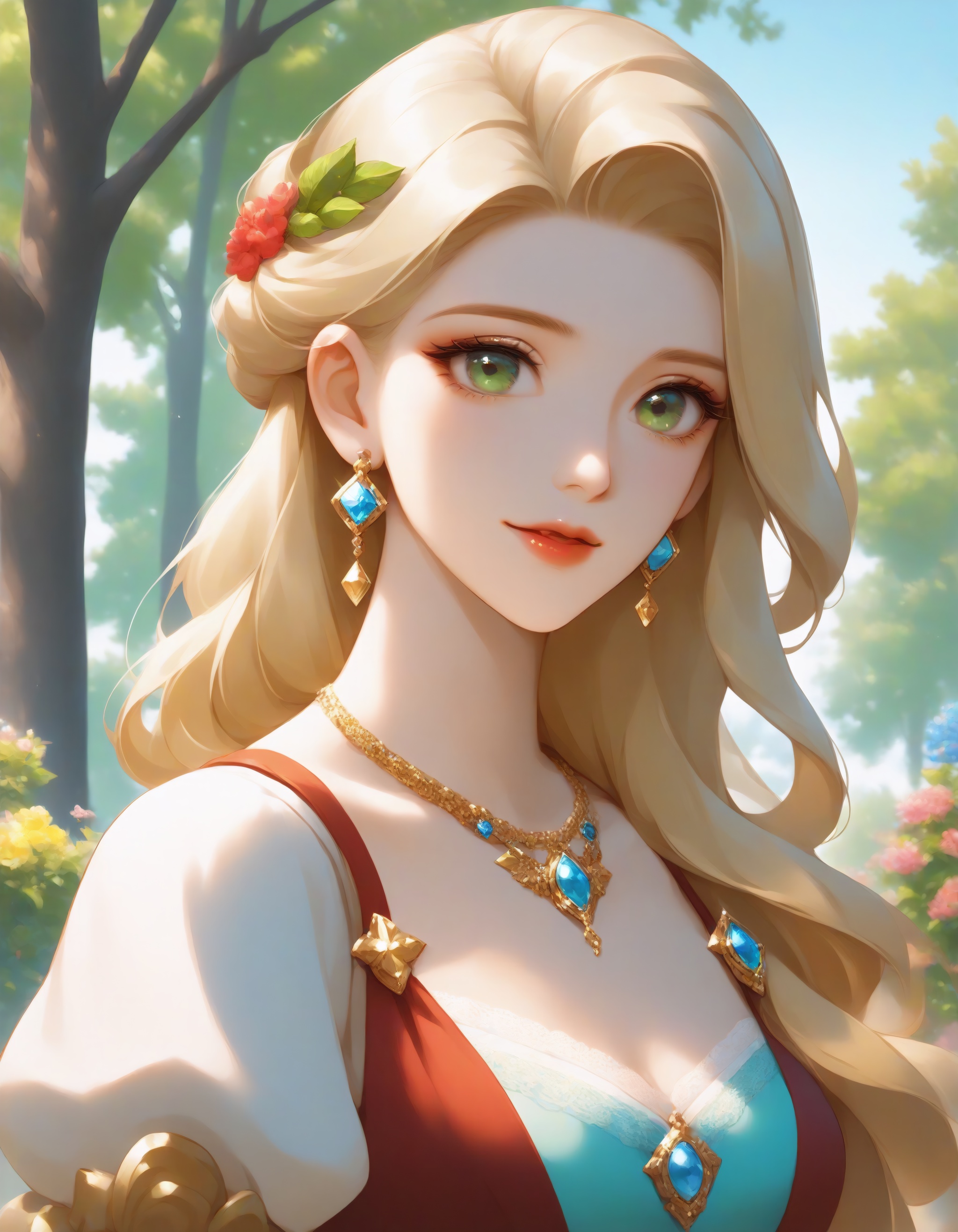 1girl,  solo,  a noblewoman in a beautiful park on Tensor.Art