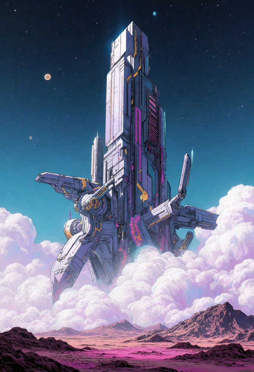 This is a science fiction digital drawing with a surreal,  futuristic energy. A safarieyes cyberpunk depiction of a gigant...