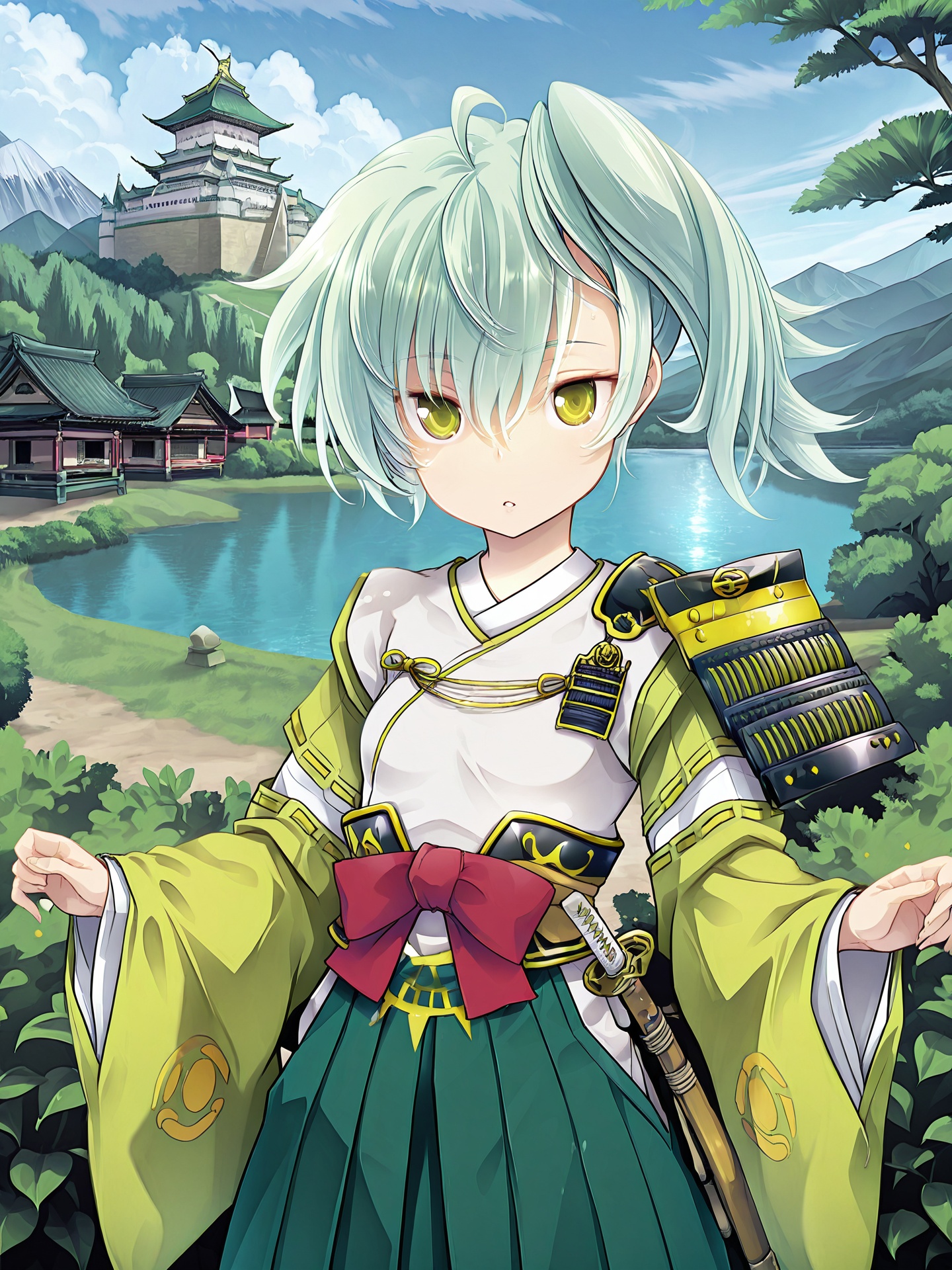 kobayakawatakakage,  green eyes,  green hair on Tensor.Art