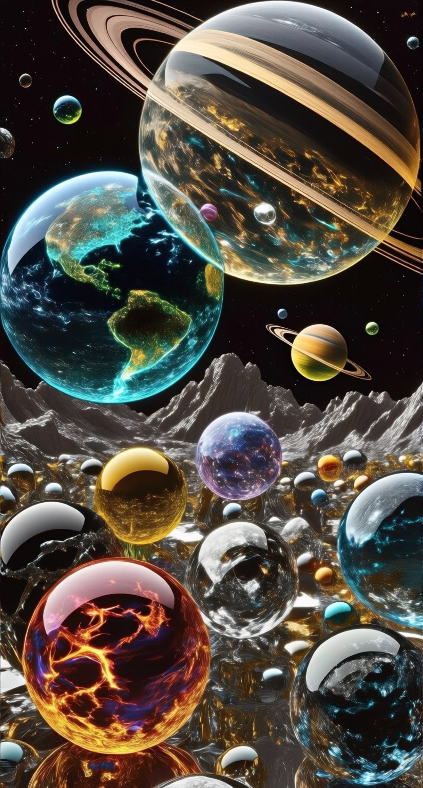 Create a metallic,  glossy,  and reflective abstract scene in a surreal on Tensor.Art