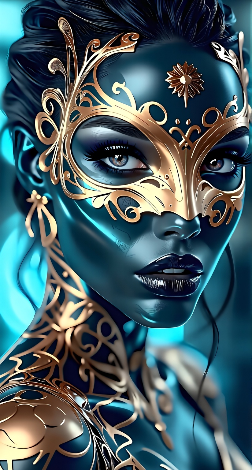 Create a digital painting of a fantasy cyberpunk portrait in hyperrealism,  blending surreal and intricate details. The su...